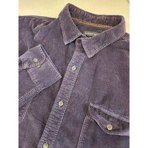 Land's End Corduroy Shirt Men's XL 17-17.5 Blue Long Sleeve Button Up Pockets